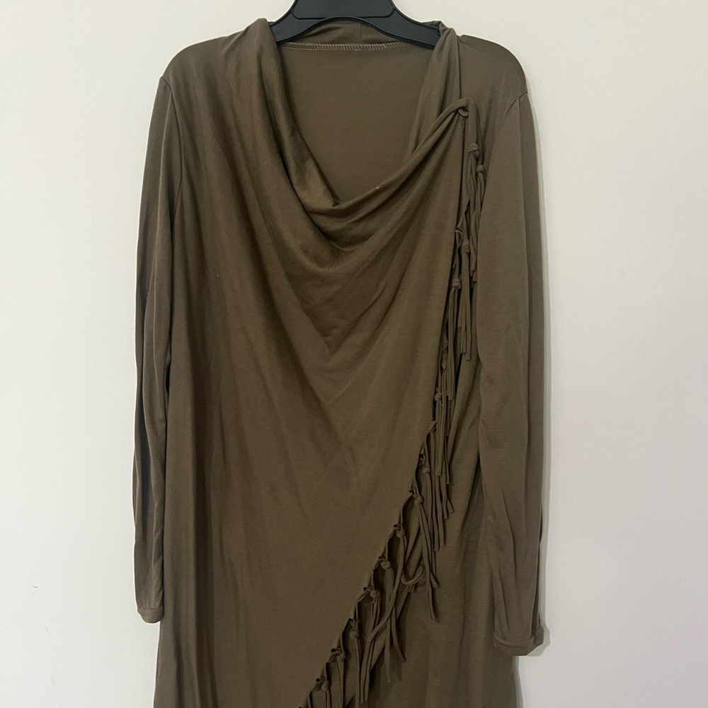 Olive Green Fringe Cardigan